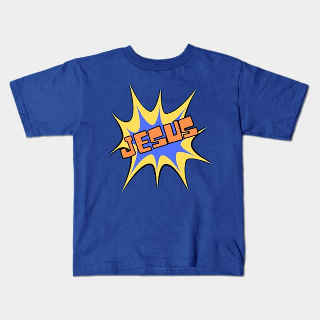 Christian Faith Design, Comic Book Style - Jesus Is My Super Hero Kids T-Shirt by Coralgb